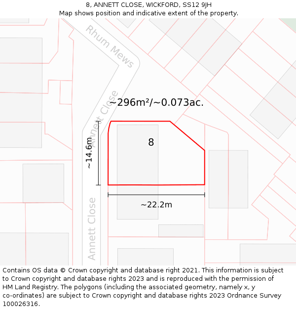 8, ANNETT CLOSE, WICKFORD, SS12 9JH: Plot and title map