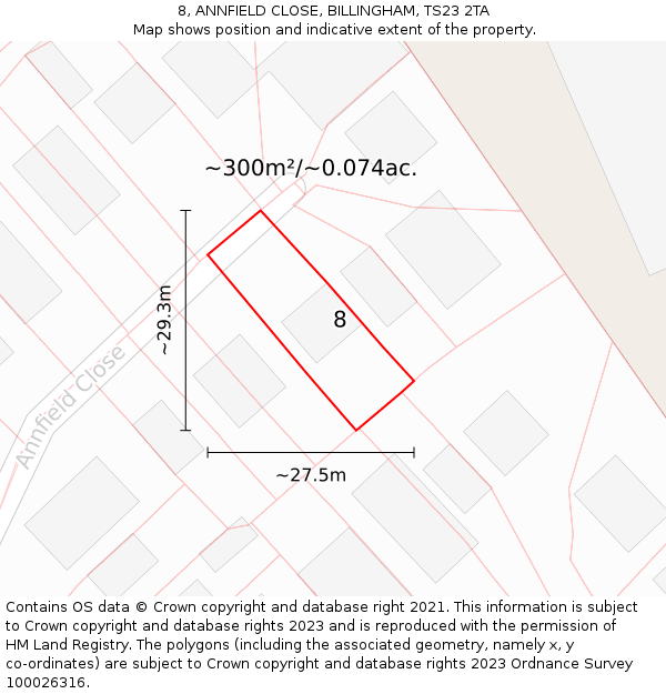 8, ANNFIELD CLOSE, BILLINGHAM, TS23 2TA: Plot and title map