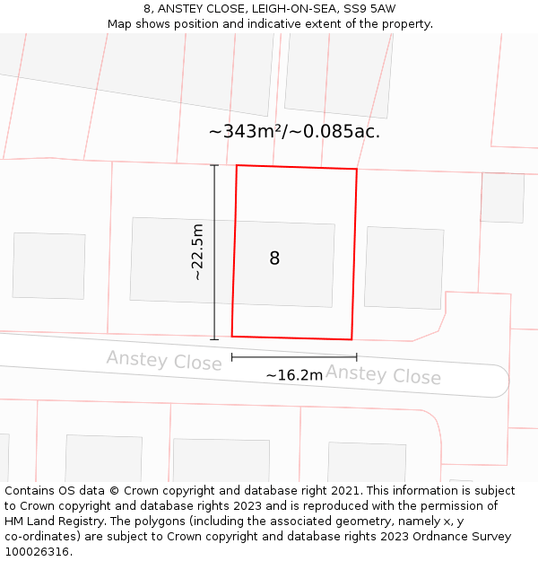 8, ANSTEY CLOSE, LEIGH-ON-SEA, SS9 5AW: Plot and title map