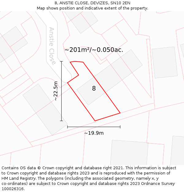 8, ANSTIE CLOSE, DEVIZES, SN10 2EN: Plot and title map