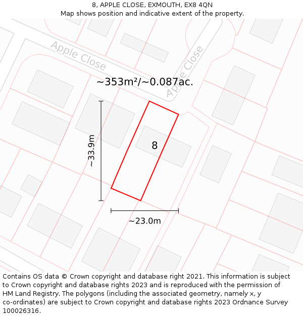 8, APPLE CLOSE, EXMOUTH, EX8 4QN: Plot and title map