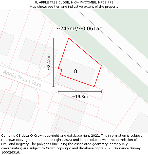 8, APPLE TREE CLOSE, HIGH WYCOMBE, HP13 7PE: Plot and title map