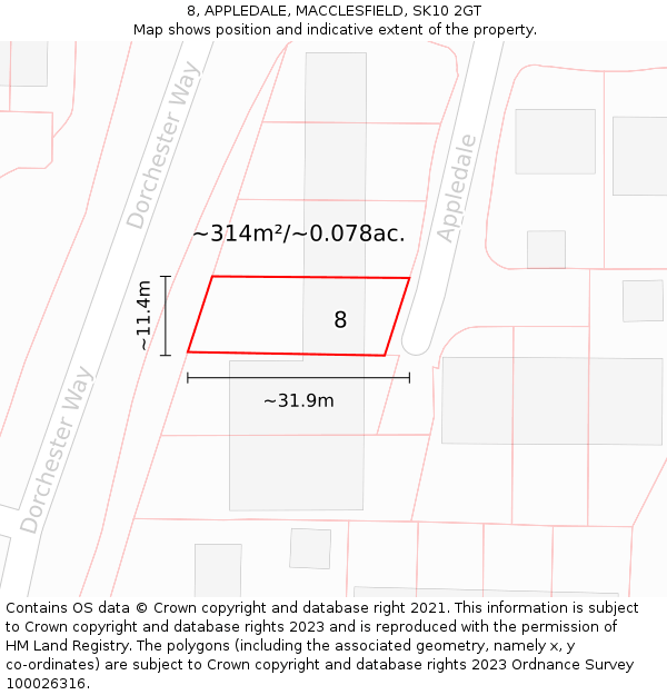 8, APPLEDALE, MACCLESFIELD, SK10 2GT: Plot and title map