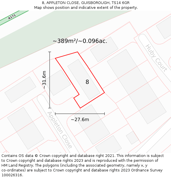 8, APPLETON CLOSE, GUISBOROUGH, TS14 6GR: Plot and title map