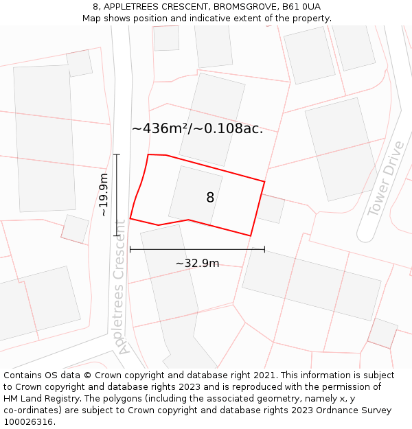 8, APPLETREES CRESCENT, BROMSGROVE, B61 0UA: Plot and title map