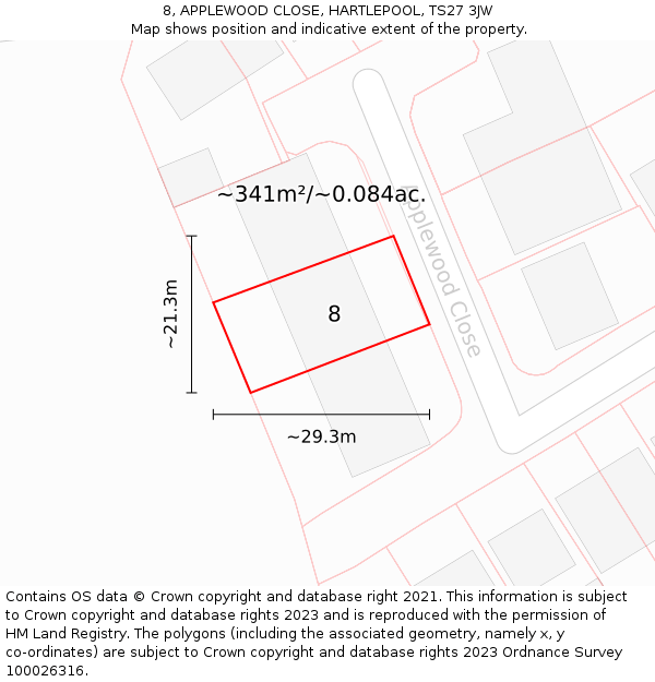 8, APPLEWOOD CLOSE, HARTLEPOOL, TS27 3JW: Plot and title map