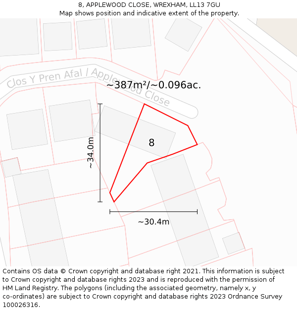 8, APPLEWOOD CLOSE, WREXHAM, LL13 7GU: Plot and title map