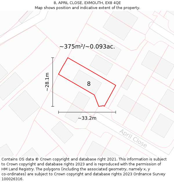 8, APRIL CLOSE, EXMOUTH, EX8 4QE: Plot and title map