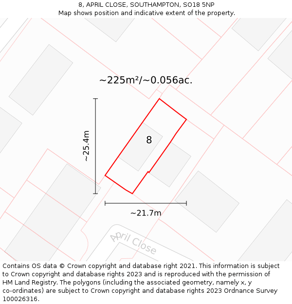 8, APRIL CLOSE, SOUTHAMPTON, SO18 5NP: Plot and title map