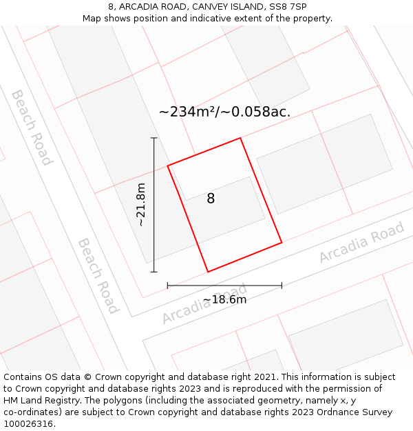 8, ARCADIA ROAD, CANVEY ISLAND, SS8 7SP: Plot and title map