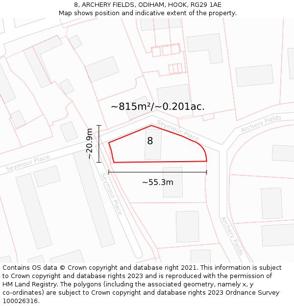 8, ARCHERY FIELDS, ODIHAM, HOOK, RG29 1AE: Plot and title map