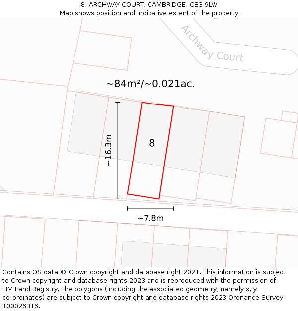 8, ARCHWAY COURT, CAMBRIDGE, CB3 9LW: Plot and title map