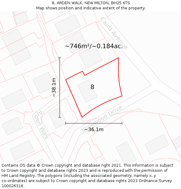 8, ARDEN WALK, NEW MILTON, BH25 6TS: Plot and title map