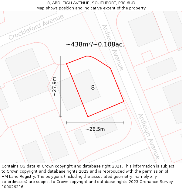 8, ARDLEIGH AVENUE, SOUTHPORT, PR8 6UD: Plot and title map