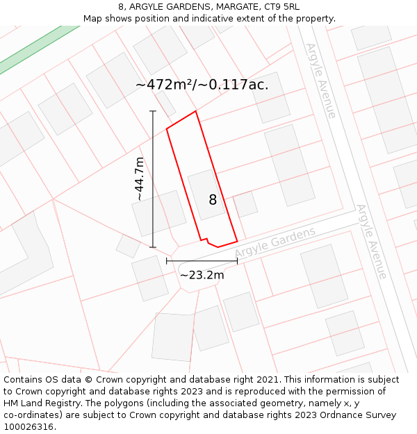 8, ARGYLE GARDENS, MARGATE, CT9 5RL: Plot and title map