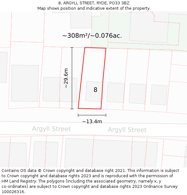 8, ARGYLL STREET, RYDE, PO33 3BZ: Plot and title map