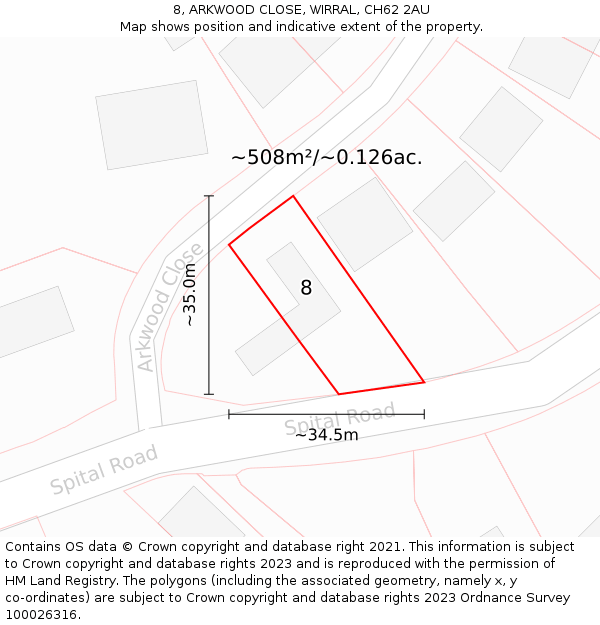 8, ARKWOOD CLOSE, WIRRAL, CH62 2AU: Plot and title map