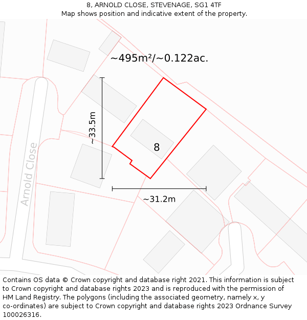 8, ARNOLD CLOSE, STEVENAGE, SG1 4TF: Plot and title map