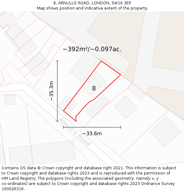 8, ARNULLS ROAD, LONDON, SW16 3EP: Plot and title map