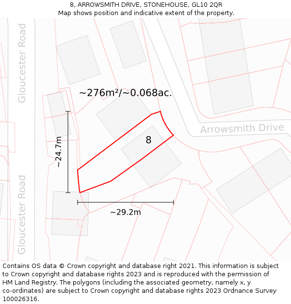 8, ARROWSMITH DRIVE, STONEHOUSE, GL10 2QR: Plot and title map