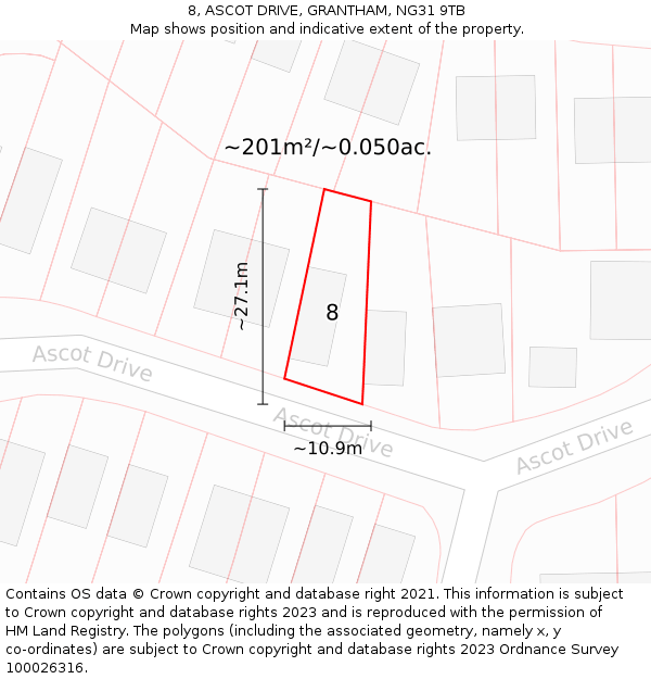 8, ASCOT DRIVE, GRANTHAM, NG31 9TB: Plot and title map