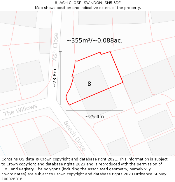 8, ASH CLOSE, SWINDON, SN5 5DF: Plot and title map