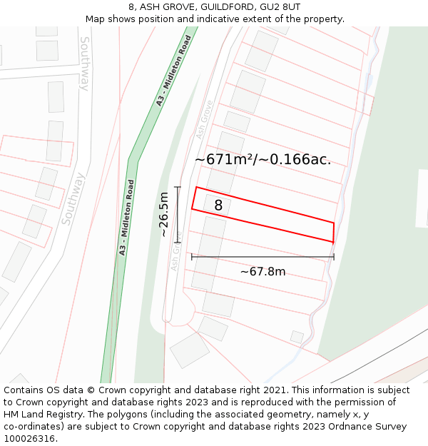 8, ASH GROVE, GUILDFORD, GU2 8UT: Plot and title map