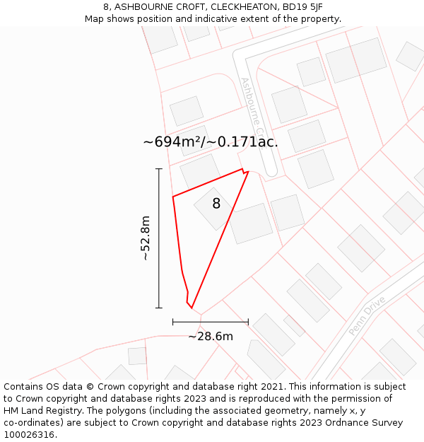 8, ASHBOURNE CROFT, CLECKHEATON, BD19 5JF: Plot and title map