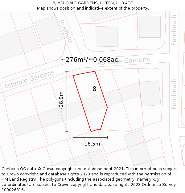 8, ASHDALE GARDENS, LUTON, LU3 4DE: Plot and title map