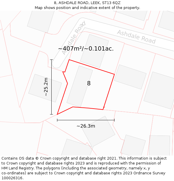 8, ASHDALE ROAD, LEEK, ST13 6QZ: Plot and title map