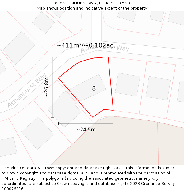 8, ASHENHURST WAY, LEEK, ST13 5SB: Plot and title map