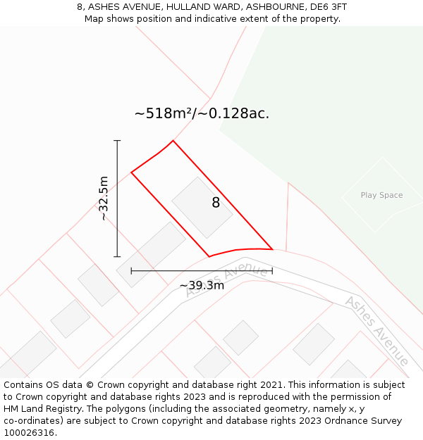 8, ASHES AVENUE, HULLAND WARD, ASHBOURNE, DE6 3FT: Plot and title map