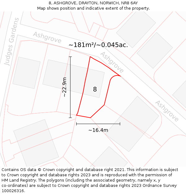 8, ASHGROVE, DRAYTON, NORWICH, NR8 6AY: Plot and title map