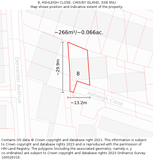 8, ASHLEIGH CLOSE, CANVEY ISLAND, SS8 9NU: Plot and title map