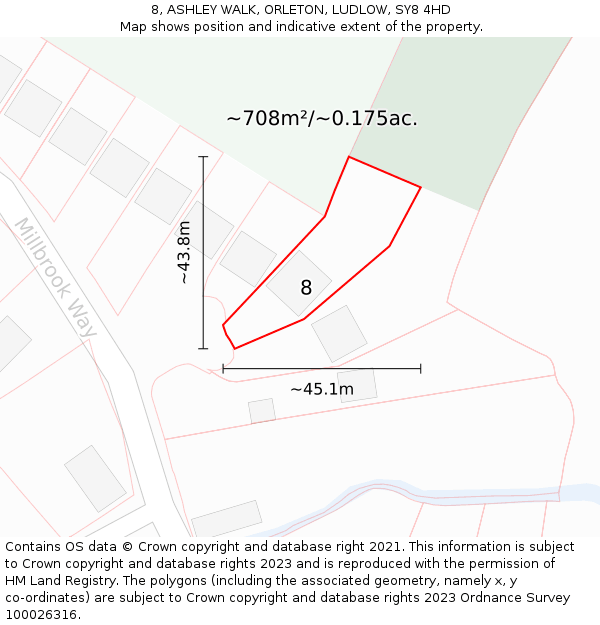 8, ASHLEY WALK, ORLETON, LUDLOW, SY8 4HD: Plot and title map