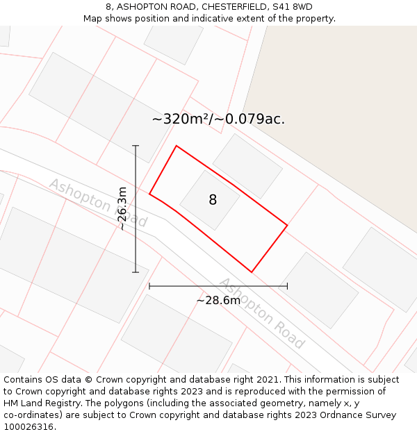 8, ASHOPTON ROAD, CHESTERFIELD, S41 8WD: Plot and title map