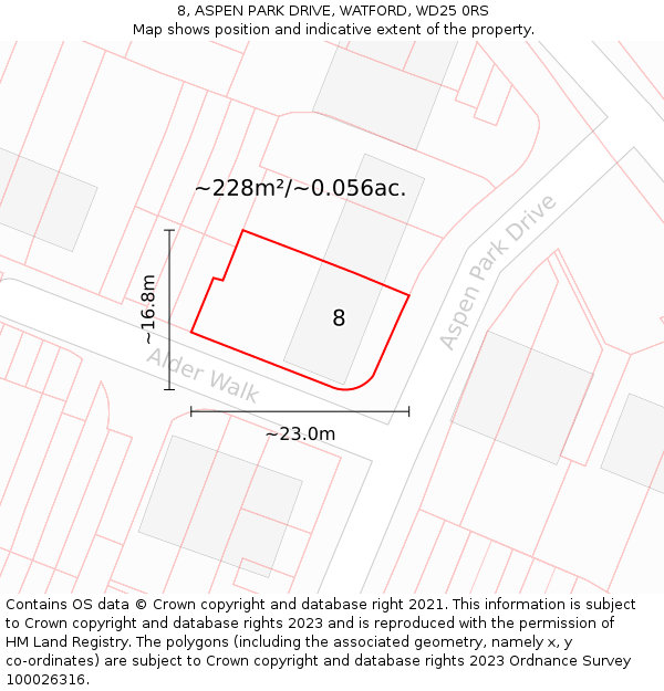 8, ASPEN PARK DRIVE, WATFORD, WD25 0RS: Plot and title map