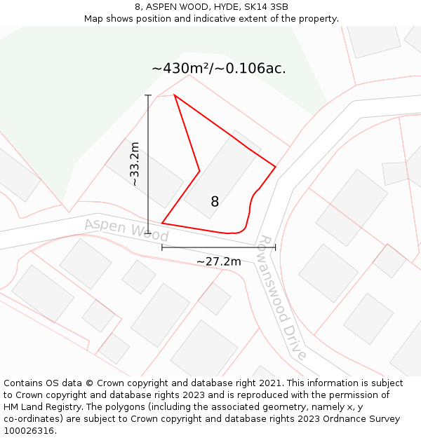 8, ASPEN WOOD, HYDE, SK14 3SB: Plot and title map