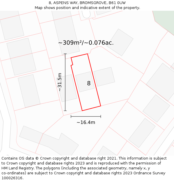 8, ASPENS WAY, BROMSGROVE, B61 0UW: Plot and title map