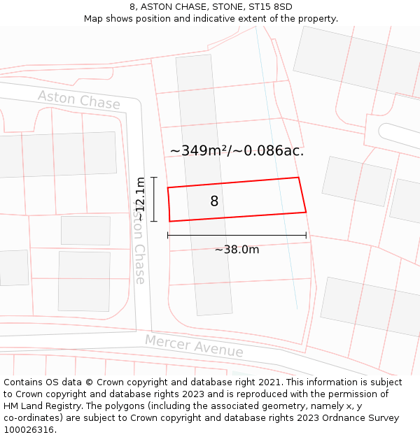 8, ASTON CHASE, STONE, ST15 8SD: Plot and title map