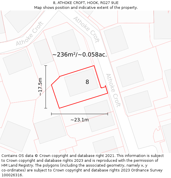 8, ATHOKE CROFT, HOOK, RG27 9UE: Plot and title map