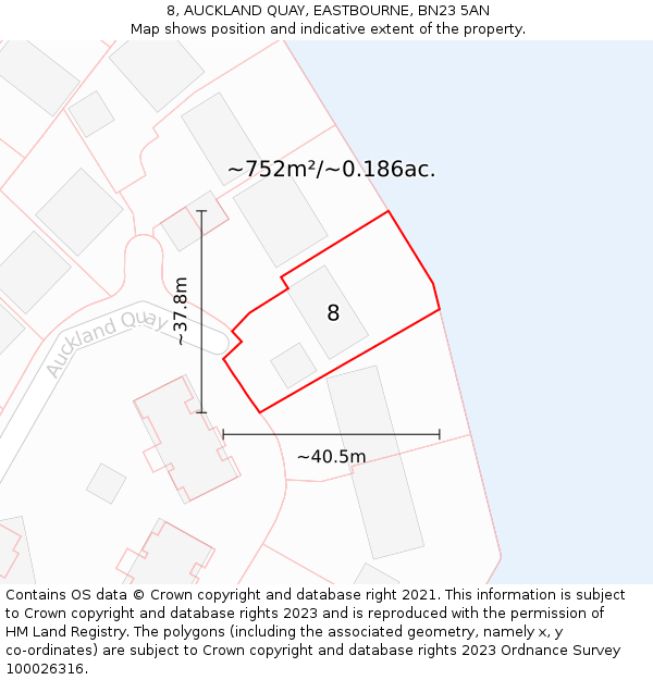 8, AUCKLAND QUAY, EASTBOURNE, BN23 5AN: Plot and title map