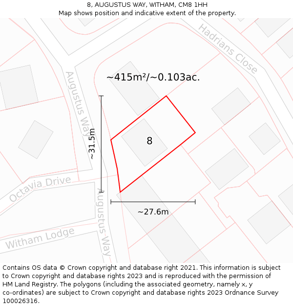 8, AUGUSTUS WAY, WITHAM, CM8 1HH: Plot and title map