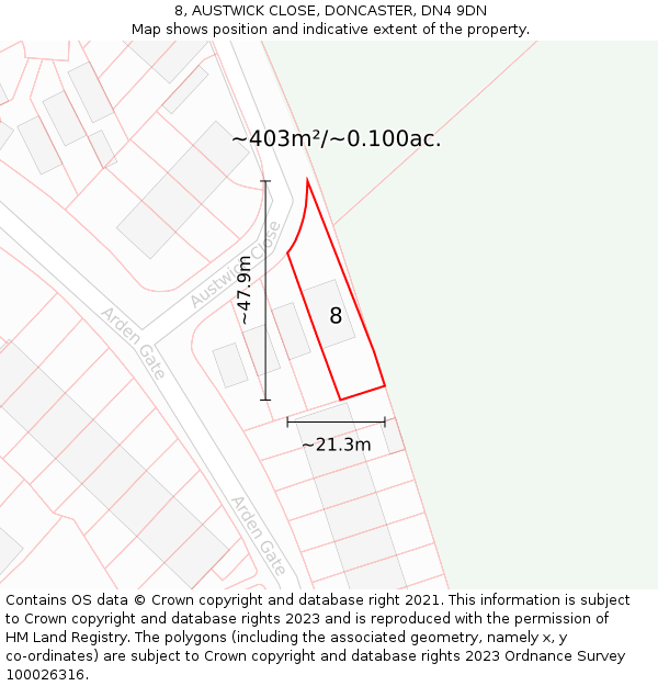 8, AUSTWICK CLOSE, DONCASTER, DN4 9DN: Plot and title map