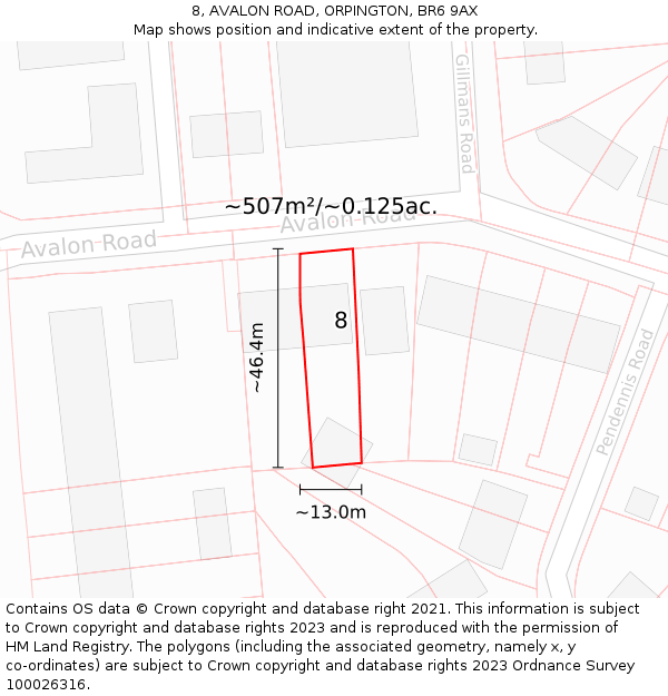 8, AVALON ROAD, ORPINGTON, BR6 9AX: Plot and title map