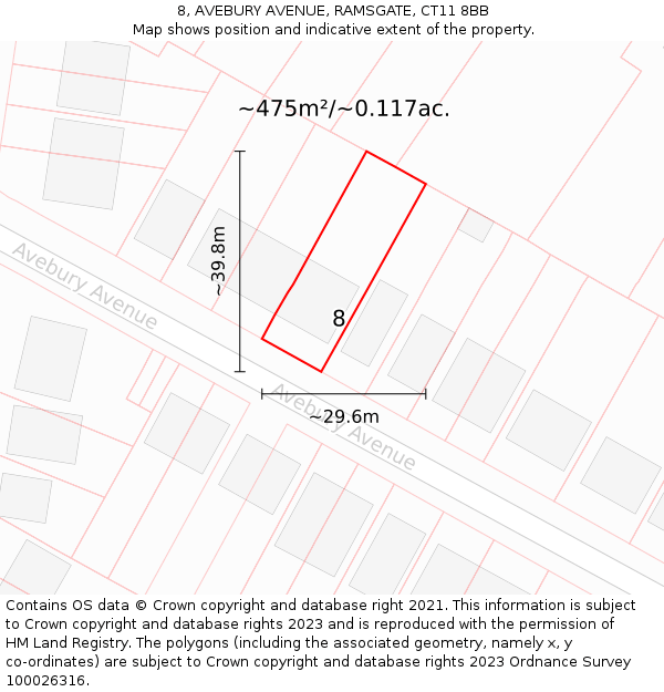 8, AVEBURY AVENUE, RAMSGATE, CT11 8BB: Plot and title map