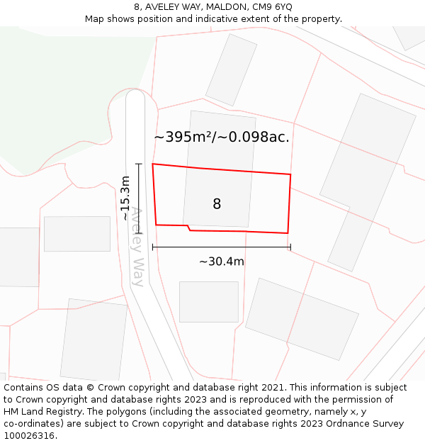 8, AVELEY WAY, MALDON, CM9 6YQ: Plot and title map