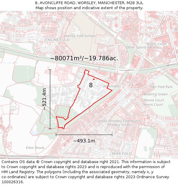 8, AVONCLIFFE ROAD, WORSLEY, MANCHESTER, M28 3UL: Plot and title map