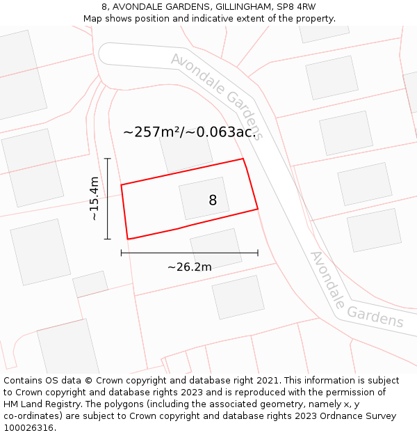 8, AVONDALE GARDENS, GILLINGHAM, SP8 4RW: Plot and title map