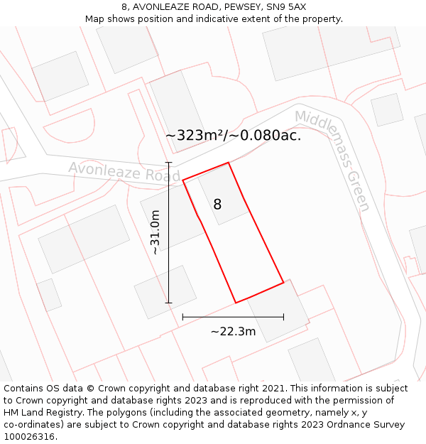 8, AVONLEAZE ROAD, PEWSEY, SN9 5AX: Plot and title map